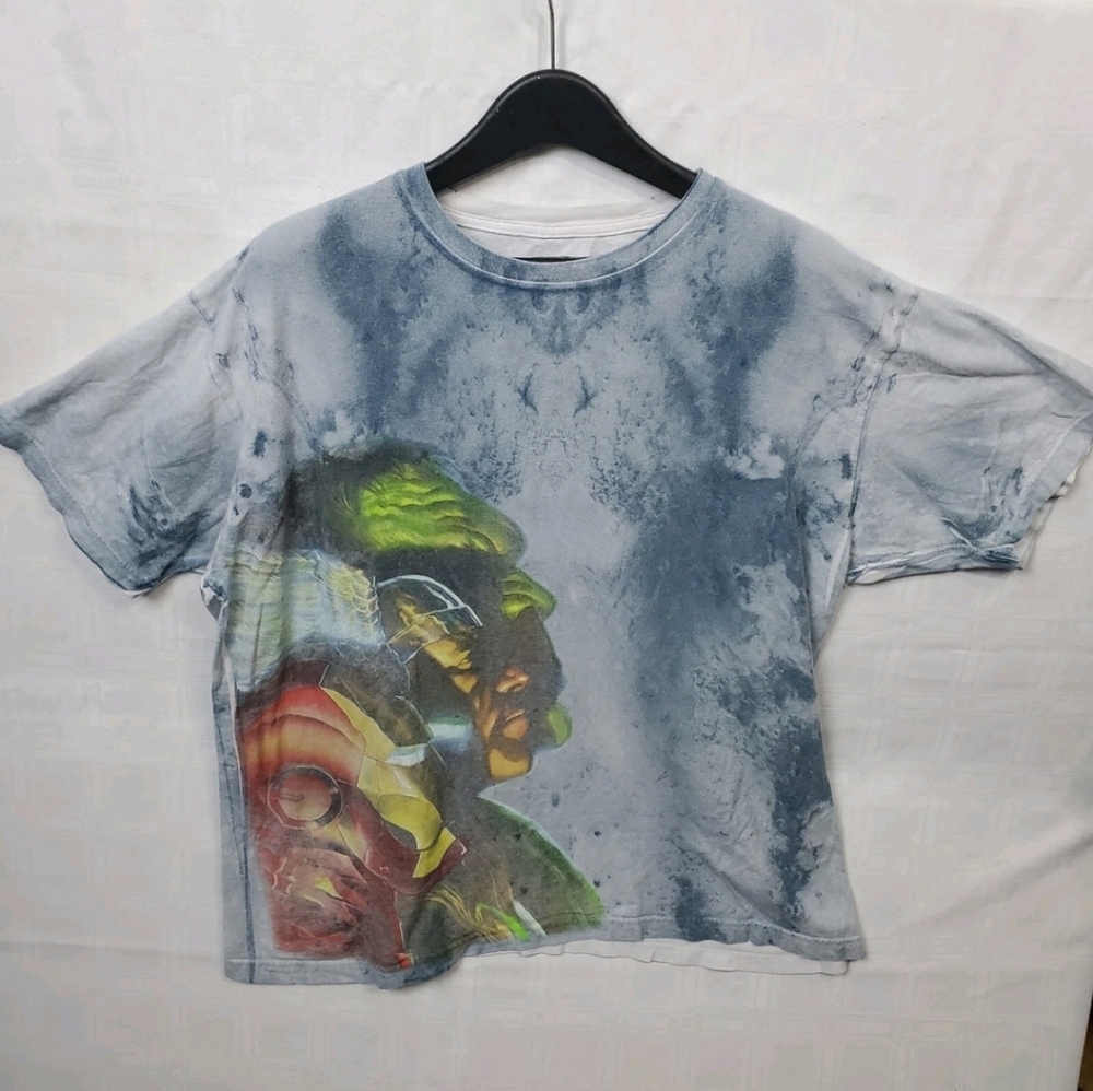 Marvel Comics Tie Dye Graphic T-Shirt Mens XL Iron Man Thor Hulk Tee All Over